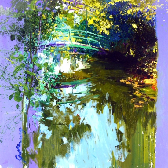 ホアキン・トレンツ・リャドの絵画作品　タイトルは、緑の橋(ジヴェルニー) PUENTE HACIA EL LAGO